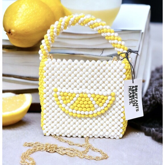 Bouffant and Broken Hearts Kendra Dandy Beaded Lemon Handbag Purse Crossbody Bag - Picture 4 of 4